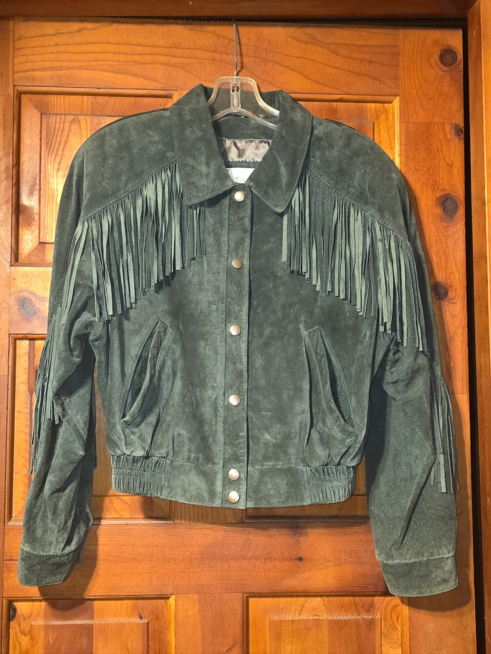 Vintage New Territory Sz lg Fringed Suede Jacket -Emerald Green